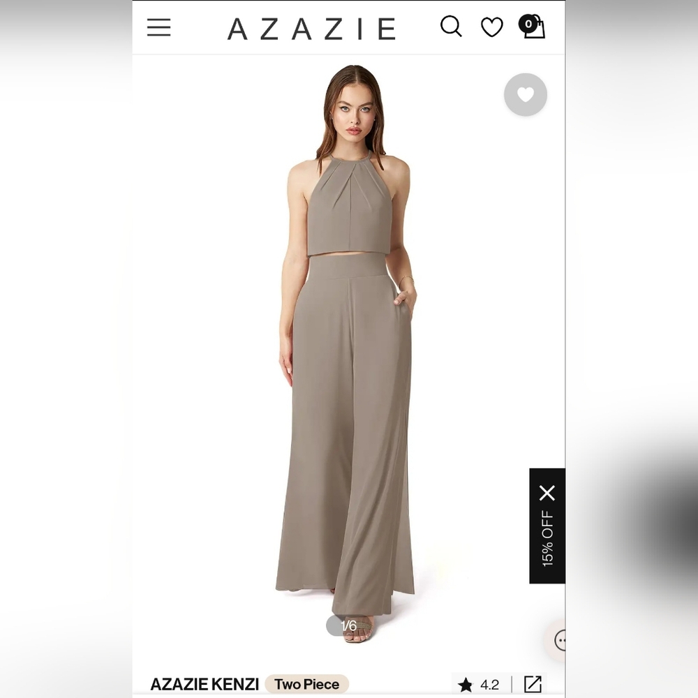 Azazie Kenzi in taupe. 2 piece bridesmaid jumpsuit with matching shawl. Size 12